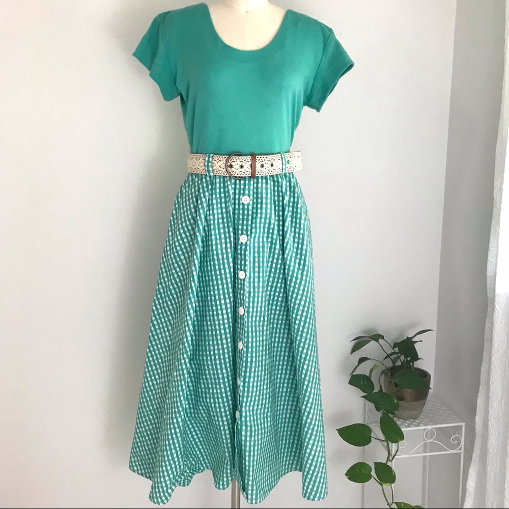 True Vintage Gingham Casual Full Skirt Midi Dress
